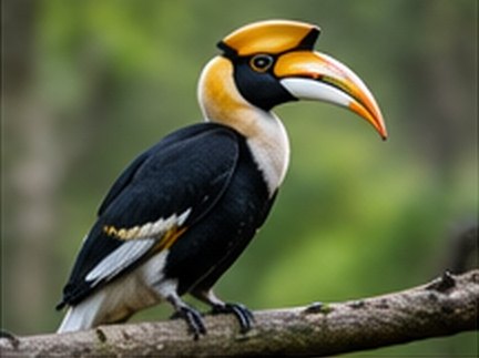 A great hornbill perched on a branch
