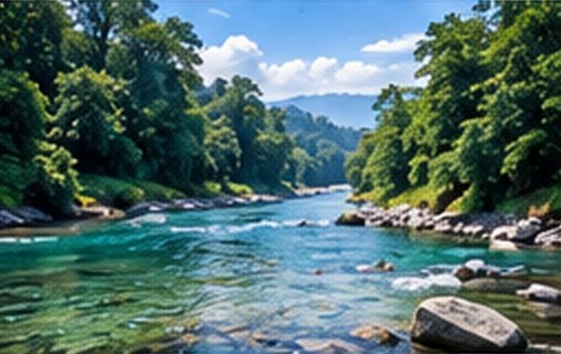 A clear river running over stones in the forest
